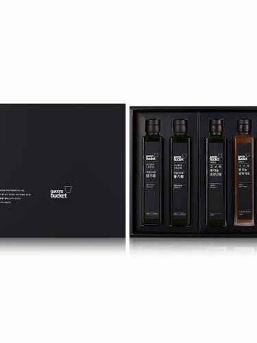 [쿠엔즈버킷] 참기름 x 들기름 x 간장 x 식초 200ml 4종세트 + 쇼핑백 (백화점 판매용)