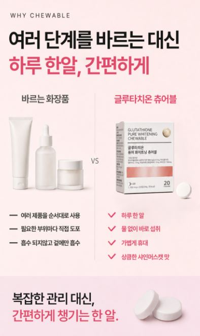 라이프턴 글루타치온 퓨어 화이트닝 츄어블 무설탕 캔디 샤인머스캣맛 20정