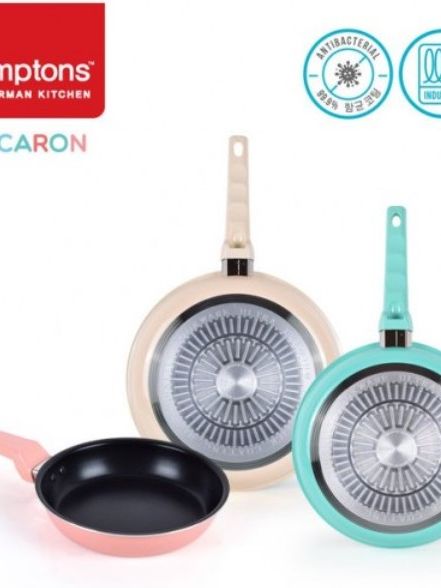[햄튼] 99.9%항균 마카롱 IH후라이팬 3종세트(3P) 22CM(원형팬)+28CM(원형팬)+28CM(궁중팬)