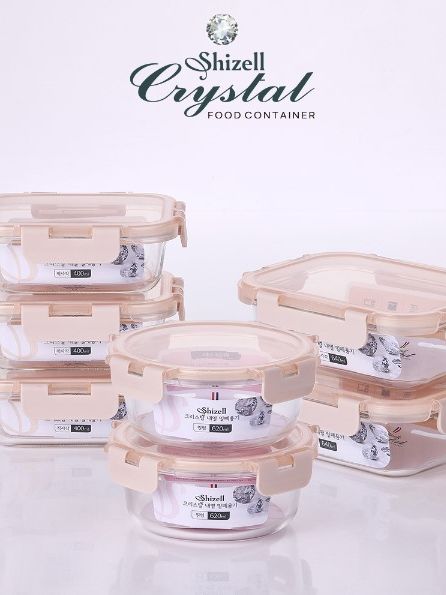 [쉬젤] 크리스탈 내열밀폐용기 혼합7종세트B원형2종(원형620ml*2ea)+직사각5종(직사각640ml*2ea+400ml*3ea)