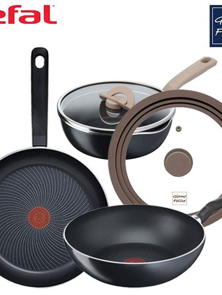 [테팔] 퍼펙트 쿠킹 다크 인덕션 프라이팬 28cm+멀티팬 28cm+G6 원픽 냄비팬 22cm(블랙)+[죠르노펠리체] 실리콘 멀티 유리 뚜껑 M