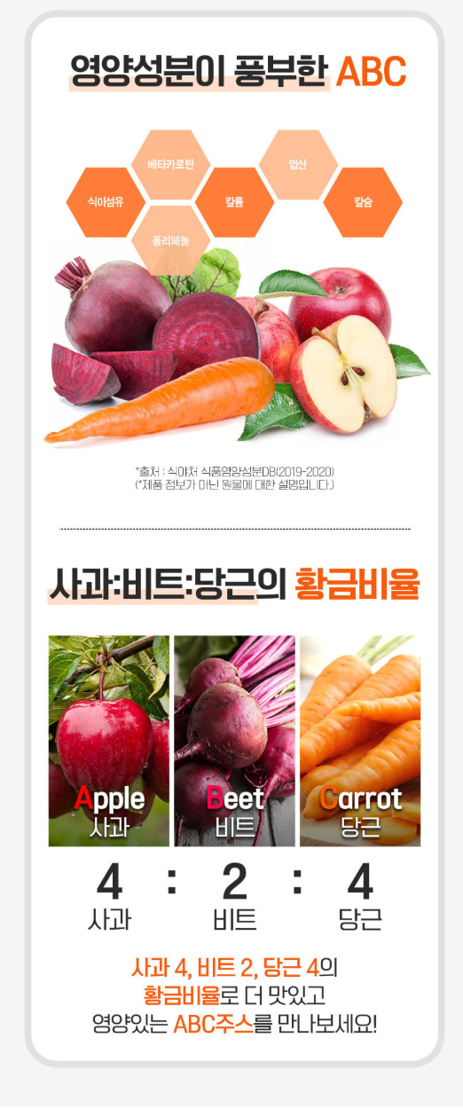 상품코드 : CND008 [참앤들] NFC 100% 착즙원액 ABC주스 70mlx30포