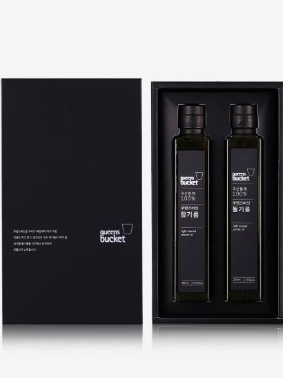 [쿠엔즈버킷] 들기름 x 유기농간장 200ml 2종세트 + 쇼핑백 (백화점 판매용)