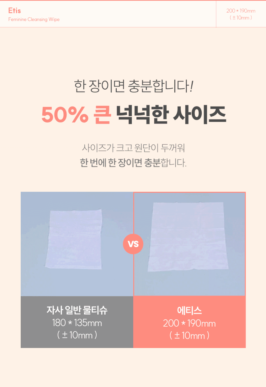 상품코드 : CO003 에티스 저자극 여성청결티슈 5개입