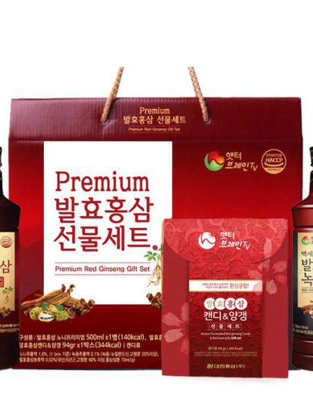 [대한홍삼] 발효홍삼 선물세트3 (노니500ml*1병/녹용500ml*1병/발효홍삼캔디4g*10개/발효홍삼양갱13.5g*4개)