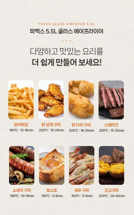 상품코드 : H3286 [파벡스] 글라스 에어프라이어 5.5L (FX-2514AF)