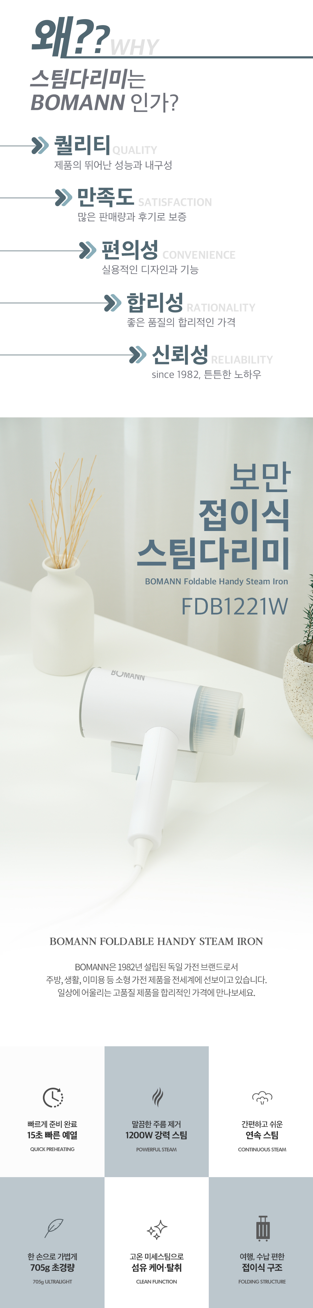 상품코드 : H3918 보만 접이식 스팀다리미 FDB1221W