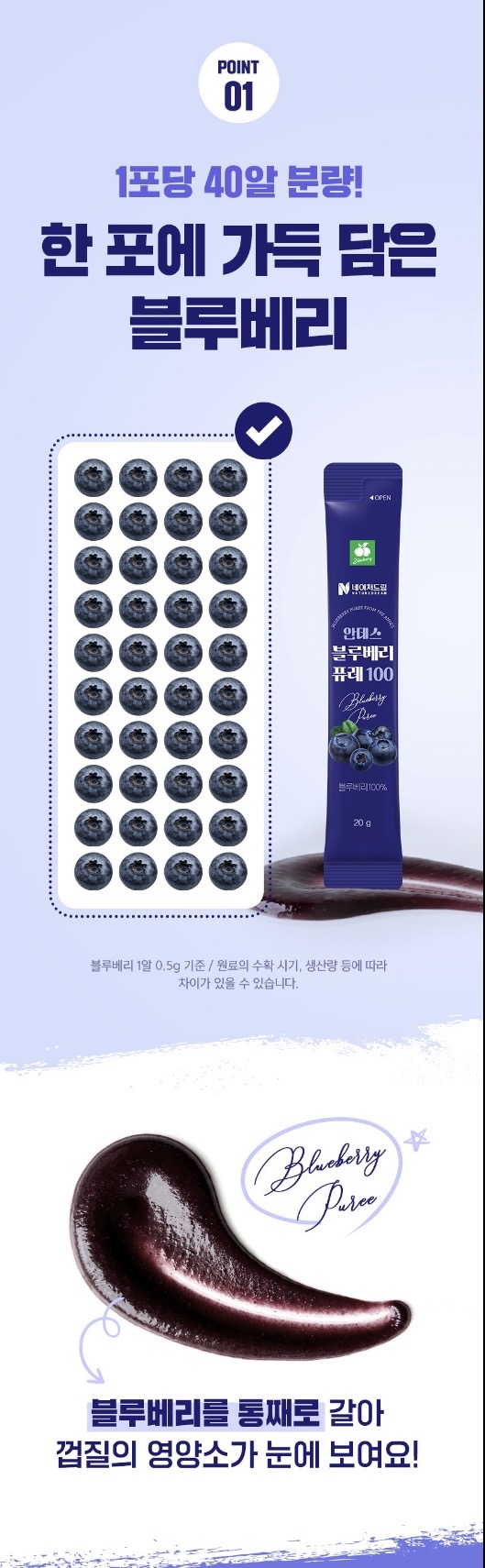 안데스 블루베리 퓨레100 20g 14포 1박스