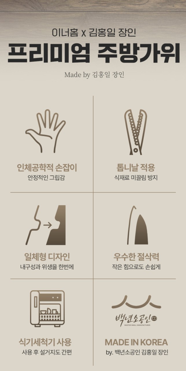 상품코드 : BRN015 이너홈 국내생산 프리미엄 주방가위 (아이보리/그레이)