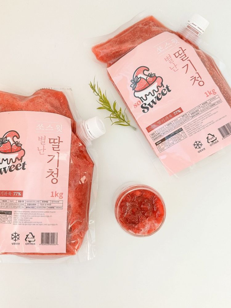 쏘스윗 77% 최고함량! 딸기과육 수제 딸기청 1kg