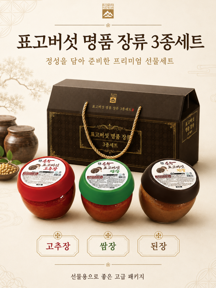 표고버섯 명품 장류 3종 선물세트 (고추장,쌈장,된장)