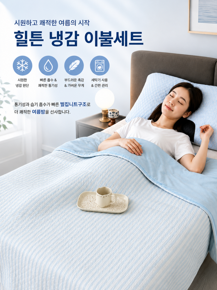 [힐튼] 메이쥬 시어서커 냉감이불+경추베개 세트 (낱개발주용)