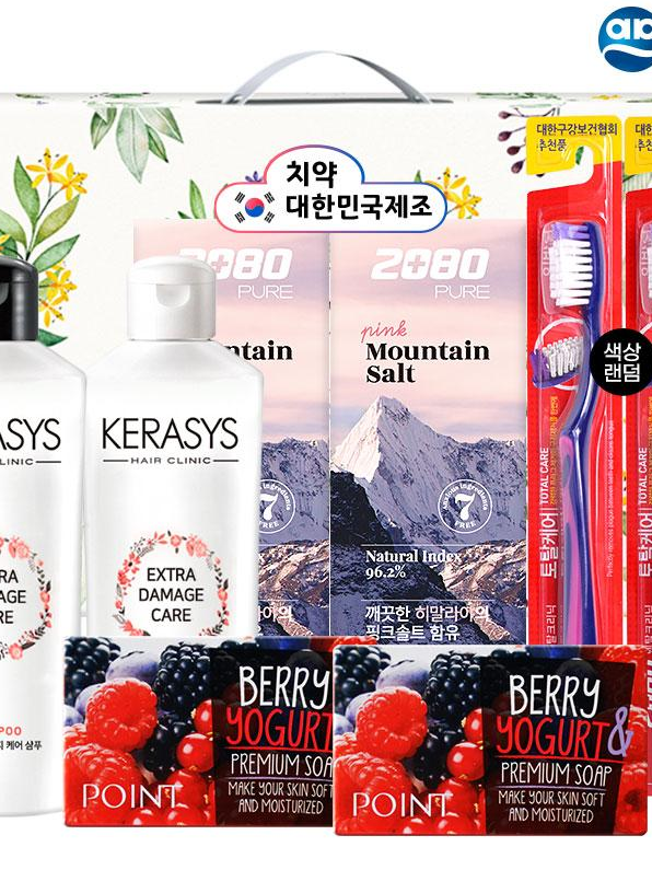 애경 케라시스샴푸180용기 린스180용기 2080히말라야핑크솔트치약100g2P 포인트베리비누2P 2080토탈케어칫솔2P(8종) (낱개발주용)