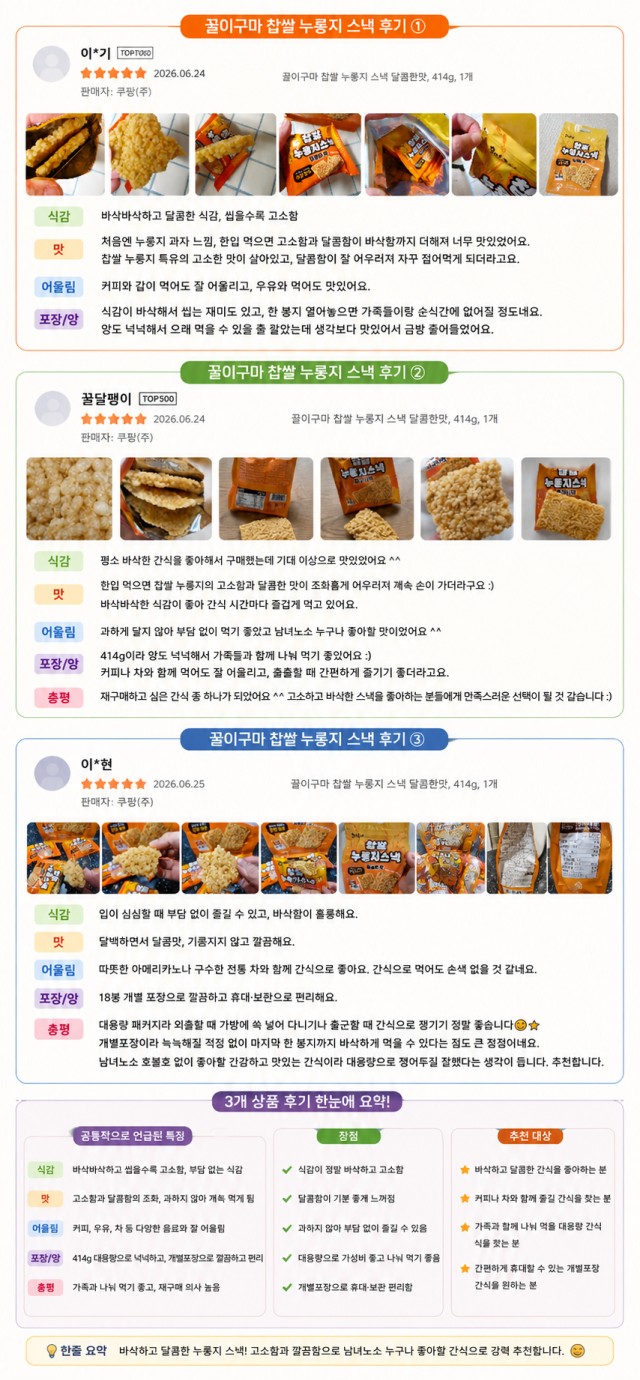 상품코드 : LC006 꿀이구마 찹쌀 누룽지 스낵 달콤한맛 414g