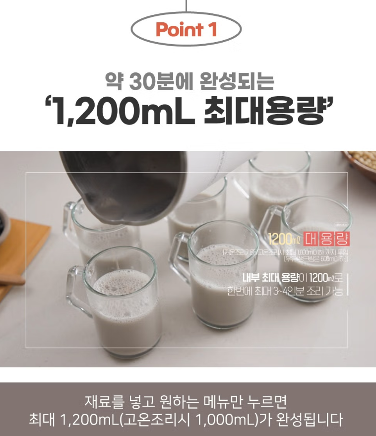 상품코드 : D100 [롤키친] 두유제조기 1200ML
