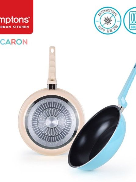 [햄튼] 99.9%항균 마카롱 IH후라이팬 2종세트(2P) 블루,블루 26CM(원형팬)+28CM(궁중팬)