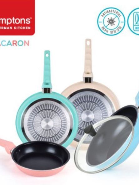 [햄튼] 99.9%항균 마카롱 IH후라이팬 4종세트(4P) 뚜껑X 22CM(원형팬)+26CM(원형팬)+28CM(원형팬)+28CM(궁중팬)