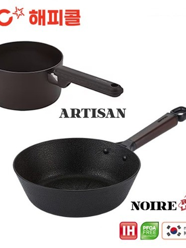 [해피콜] 누아르 레드라벨 IH 궁중팬 26cm (통우드핸들) + 아티젠 IH 밀크팟 16cm 2종세트 (HCNAR-004)