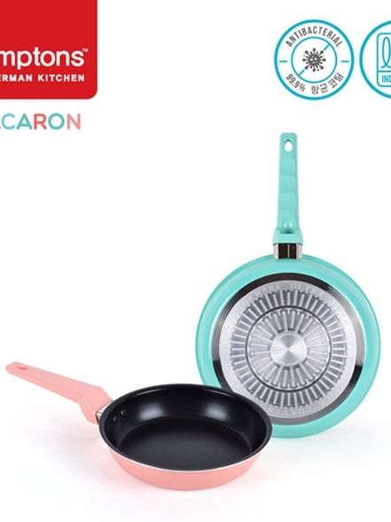 [햄튼] 99.9%항균 마카롱 IH후라이팬 2종세트(2P) 핑크,블루 22CM(원형팬)+26CM(원형팬)