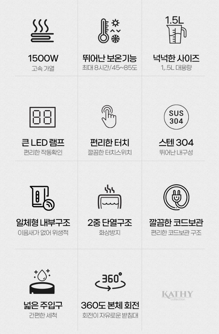 상품코드 : H2453 [KATHY COLLECTION] 퓨어 화이트 디지털 전기포트