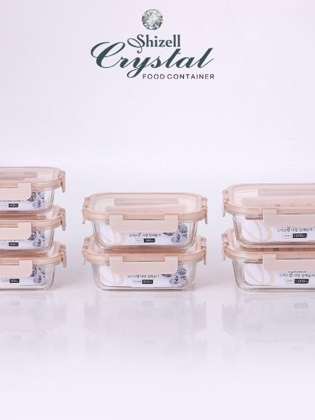 [쉬젤] 크리스탈 내열밀폐용기 혼합7종세트A직사각2종(직사각1050ml*2ea)+직사각5종(직사각640ml*2ea+400ml*3ea)