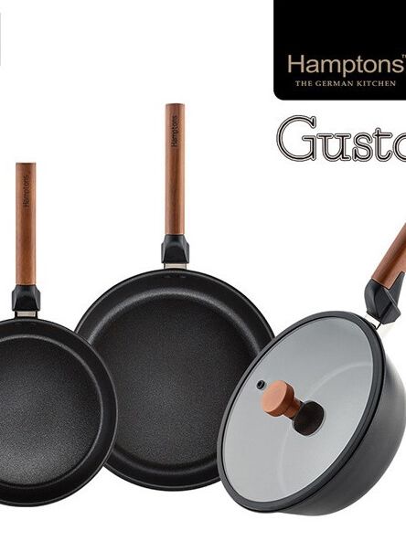 [햄튼] 구스토 인덕션 후라이팬3종세트(4P) (22CM(원형팬) 26CM(원형팬) 24CM(멀티웍) 24CM(유리카바))