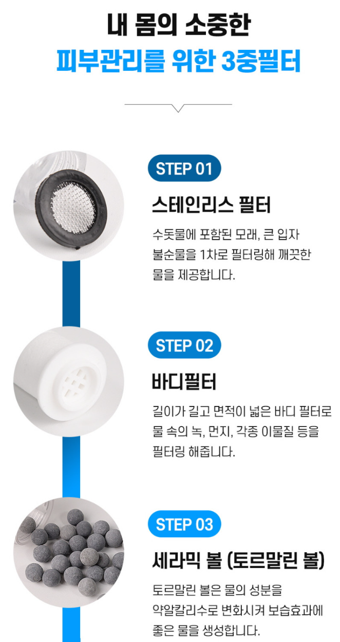 클린데일리 3단수압조절 샤워기세트(필터7개)