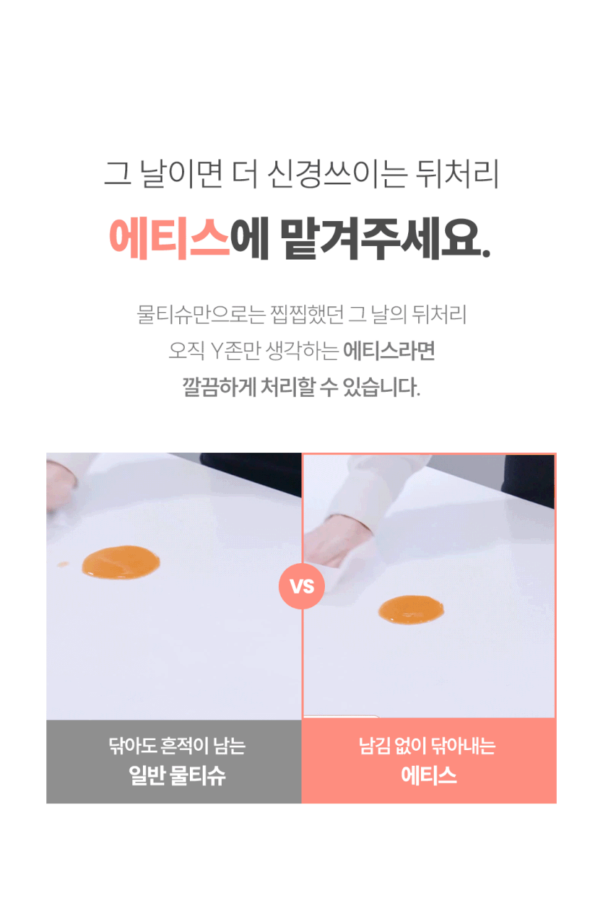 상품코드 : CO003 에티스 저자극 여성청결티슈 5개입