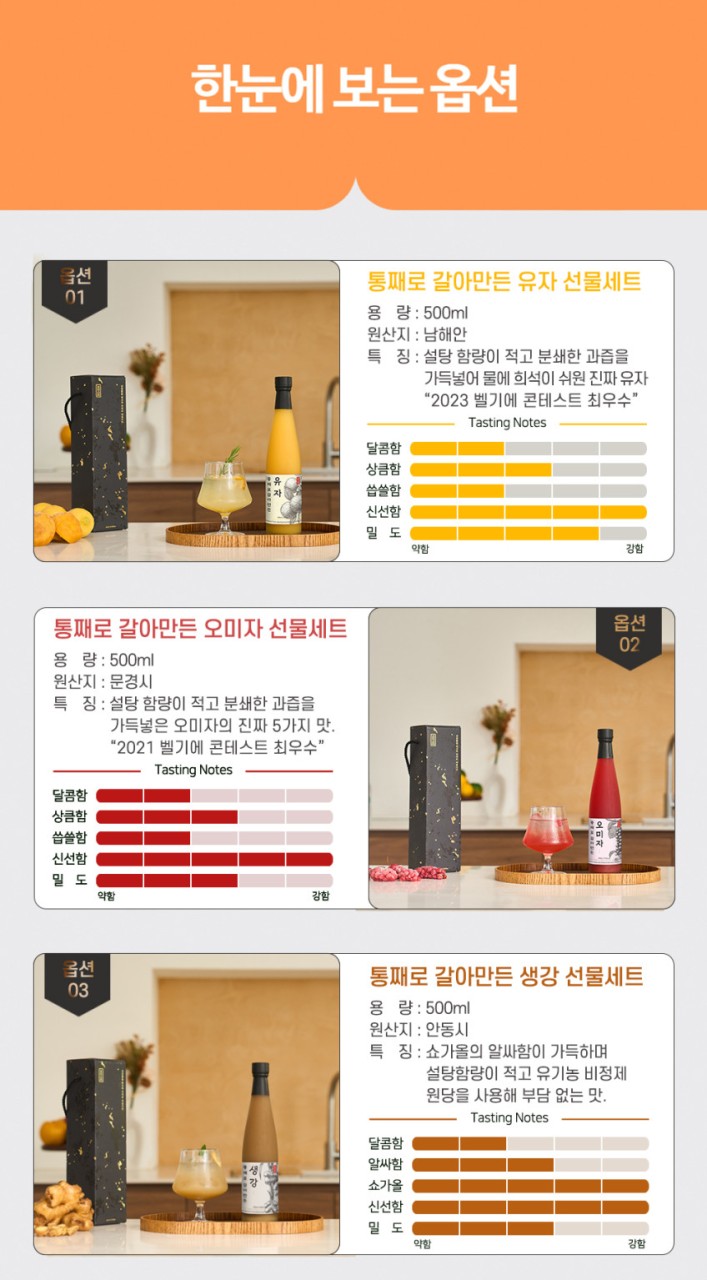 상품코드 : TK001 [청숨] 통째로 갈아만든 오미자500ml 선물세트 1호