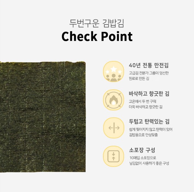 상품코드 : MJ004 만전김 두번구운 김밥김 10매 25g