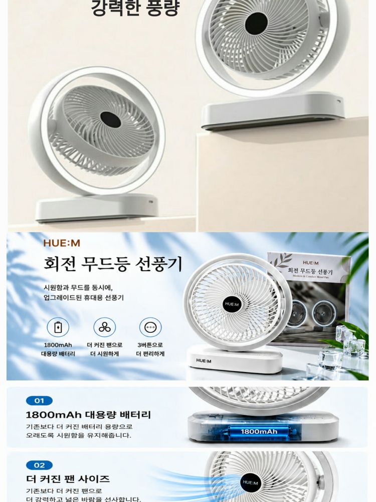 헤움 자동 회전  무드등 무선 선풍기