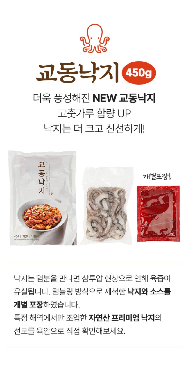 상품코드 : WJ002 깔끔한 매운맛 교동낙지 450g (2~3인분)