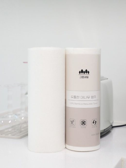 그린내일 두툼한 천연 대나무 빨아쓰는 행주 타올 40매 x 2롤