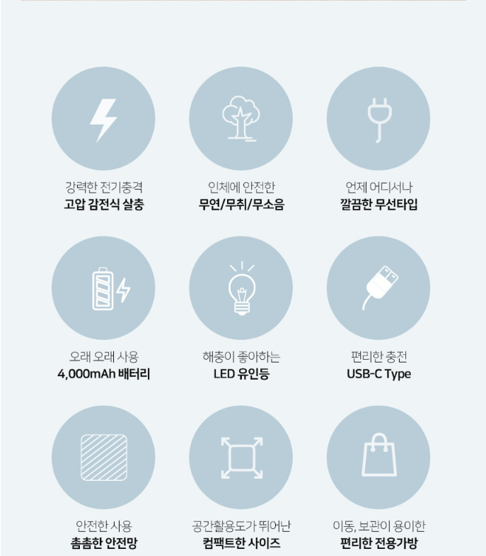 상품코드 : J008 [제이니] LED 스탠드형 충전식 모기퇴치기 (JK-241BK)