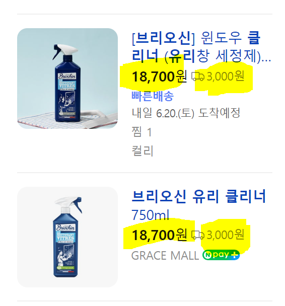 브리오신 유리클리너 (먼지/손때/얼룩 제거) 대용량 750ml