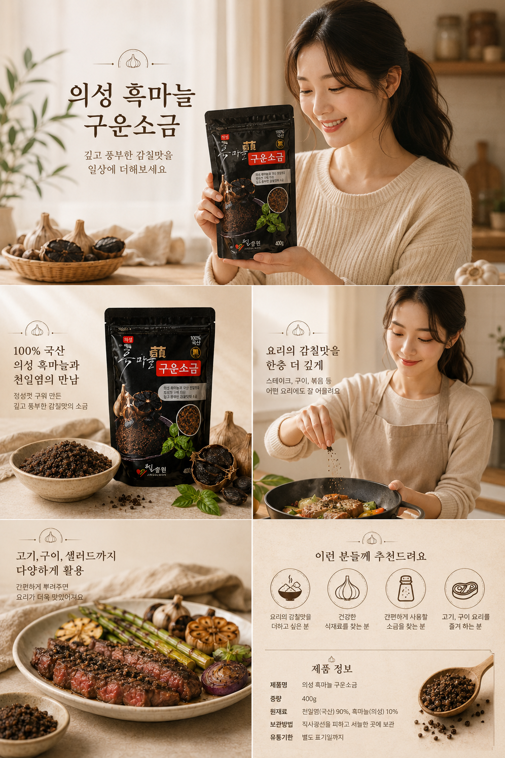 상품코드 : K404 의성 흑마늘 구운소금(흑산염) 400g