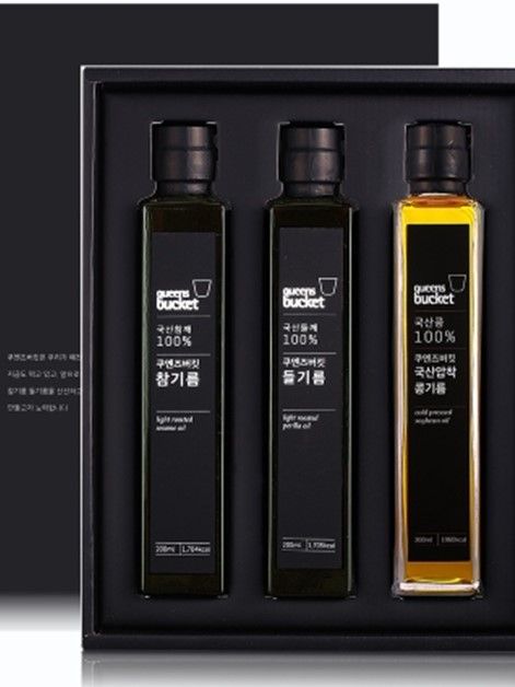 [쿠엔즈버킷] 참기름 x 들기름 x 콩기름 200ml 3종세트 + 쇼핑백 (백화점 판매용)