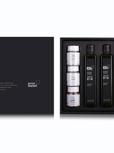 [쿠엔즈버킷] 참기름200ml x 들기름200ml x 구운소금 3종세트 + 쇼핑백 (백화점 판매용)