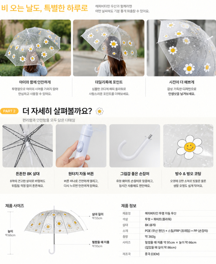 상품코드 : H3865 해피비타민 투명자동우산