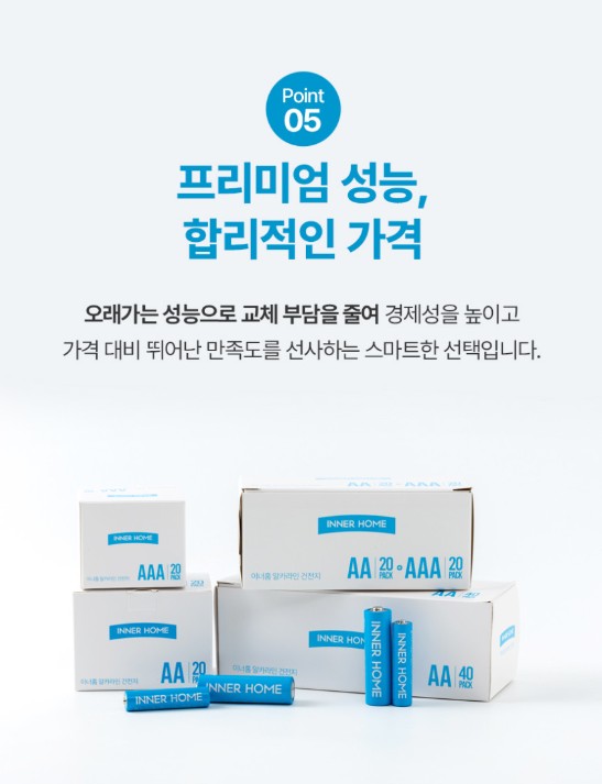 상품코드 : BRN009 이너홈 알카라인 건전지 AAA 20입