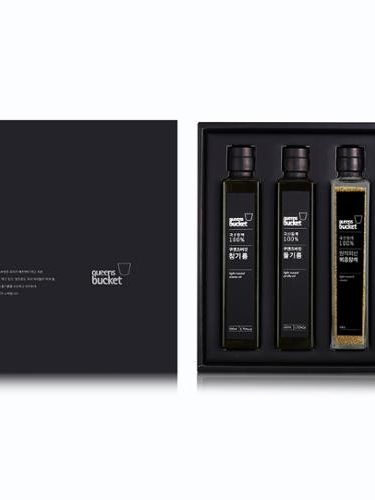 [쿠엔즈버킷] 참기름200ml x 들기름200ml x 볶음참깨100g 3종세트 + 쇼핑백 (백화점 판매용)