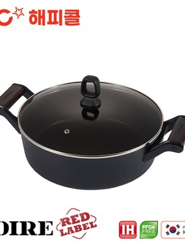 [해피콜] 누아르 레드라벨 IH 캐서롤 26cm (통우드핸들)+유리뚜껑 26cm (4001-0097-11)