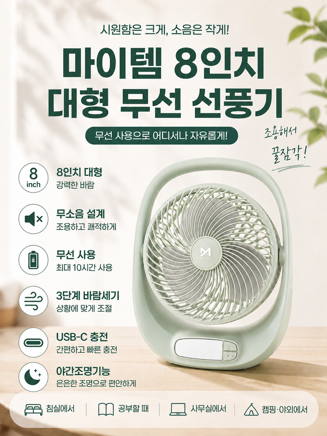 상품코드 : S247 마이템 8인치 대형 무선 선풍기
