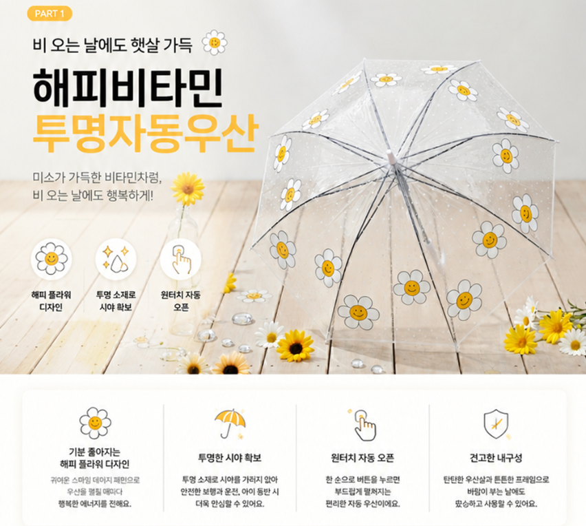 상품코드 : H3865 해피비타민 투명자동우산