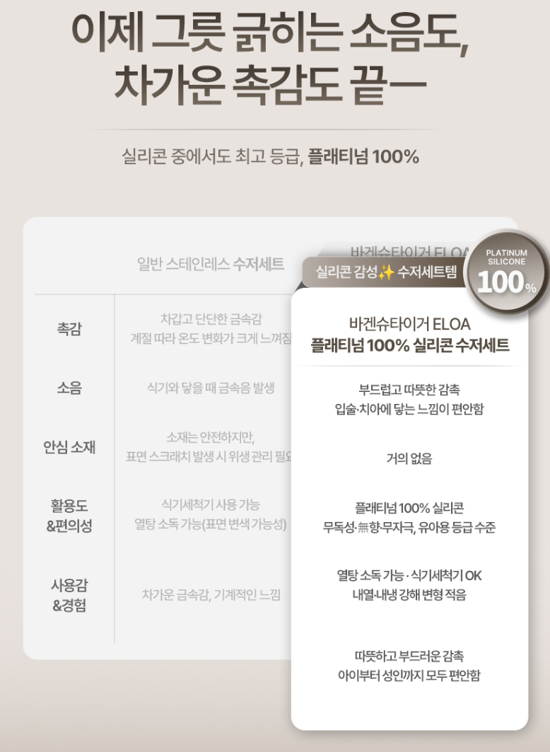 상품코드 : BAG010 엘로아 소음없는 감성 실리콘 수저세트