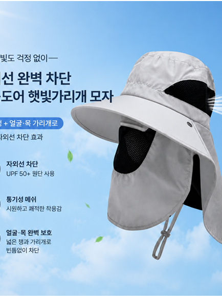 여름 필수! 자외선 완벽 차단 아웃도어 햇빛가리개 모자 공동구매